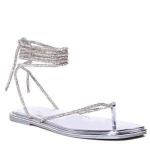 SILVER CRYSTAL WRAP FLAT SANDAL